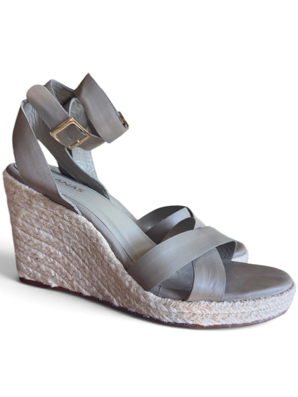 KANAAS ladies, leather, crisscross, wedge espadrille sandal, exc 8 worn one time